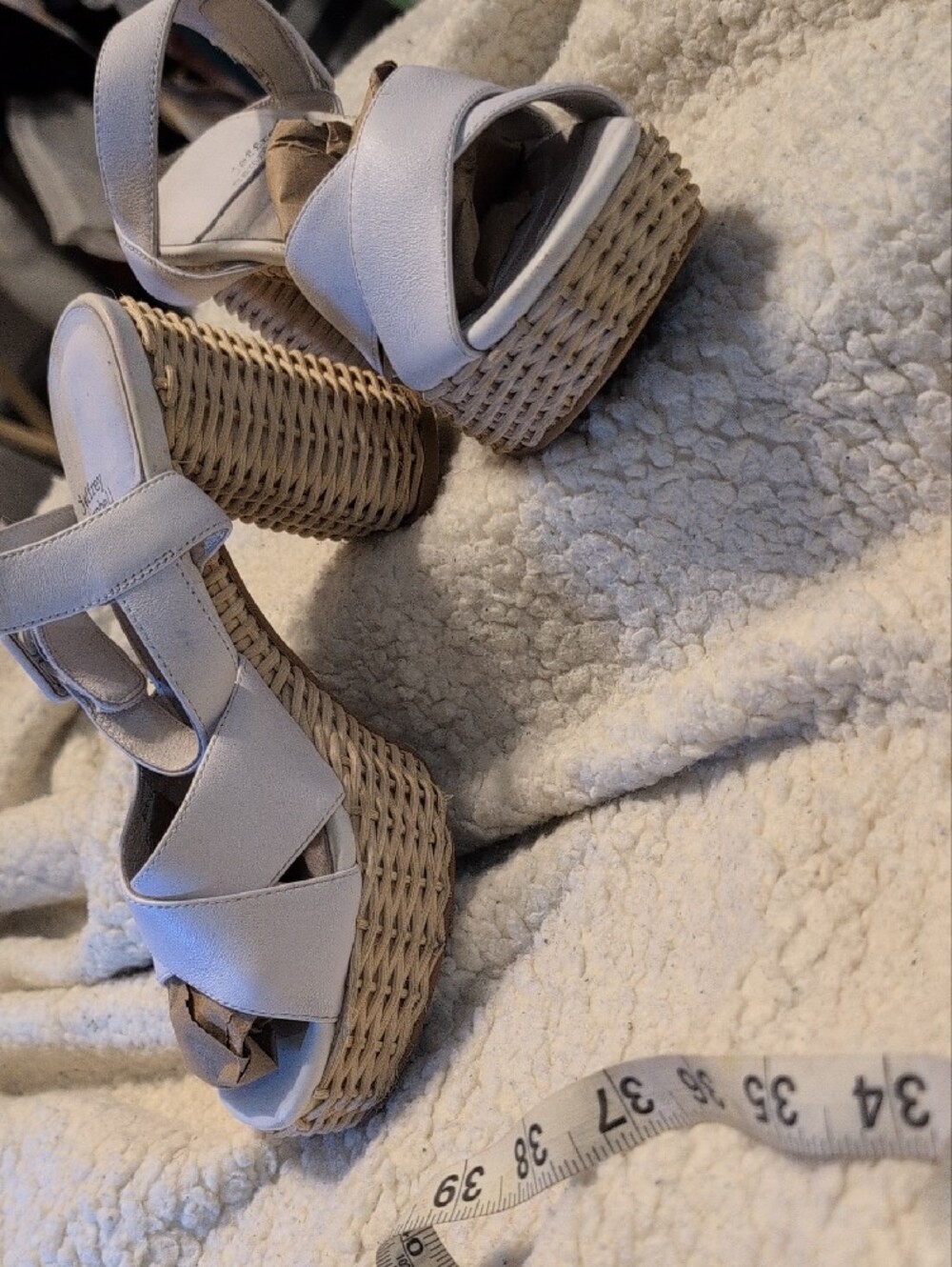 Jeffrey Campbell White Leather Wedge Sandals with Woven Platform - Picture 3 of 16